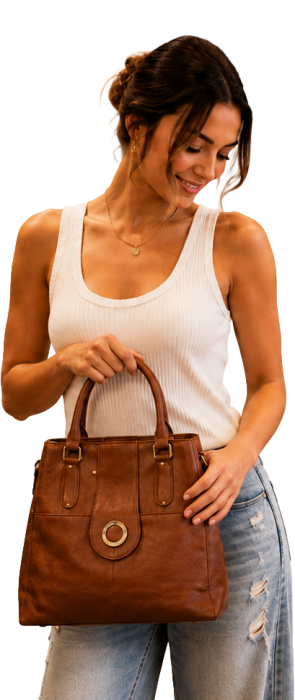 model with bag